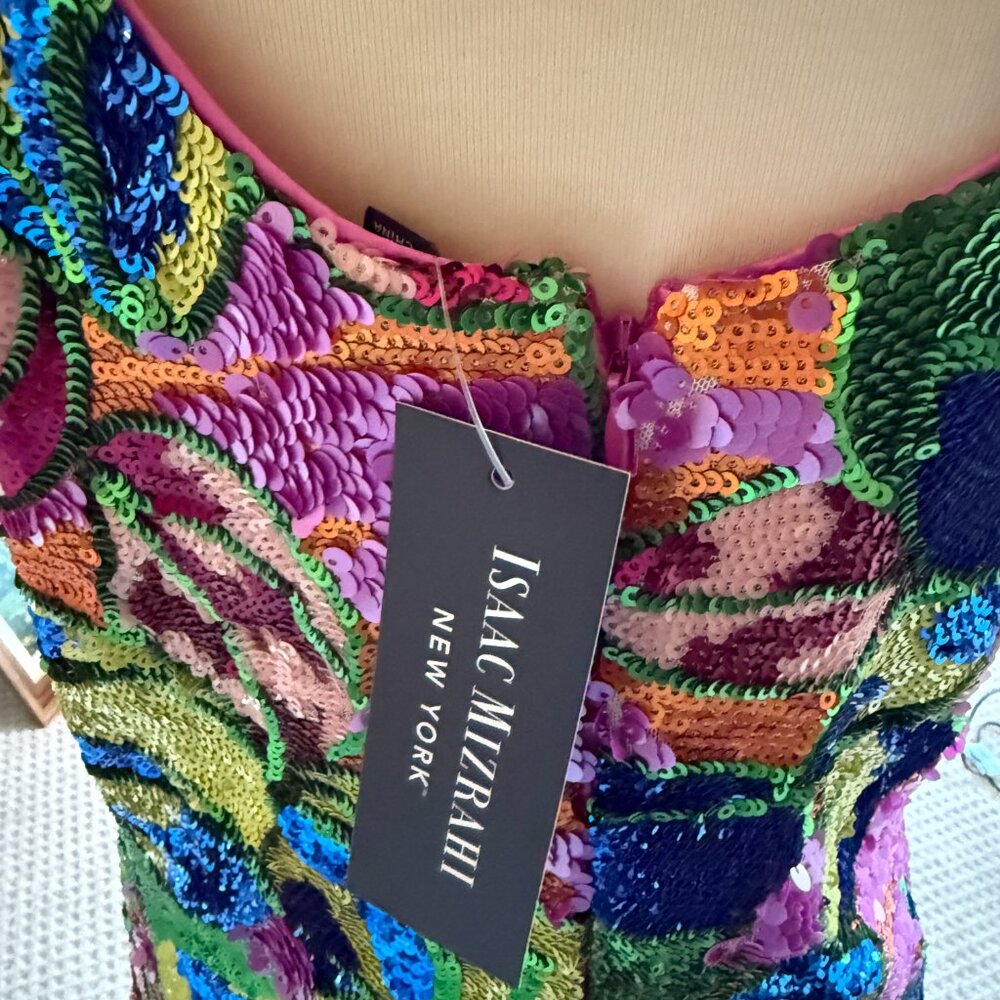 Isaac Mizrahi Sequin Floral Short Sleeve Mini Dress | Multi - Picture 5 of 8